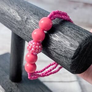 Pink Beaded Stretch Bracelet - Plastic
